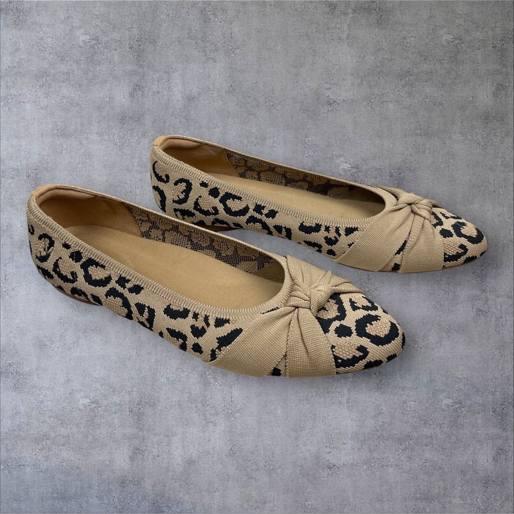 VIVAIA Leopard Print Ballet Flats Womens 43 Us 11.5-12 Almond Toe Bow Knot - Picture 2 of 9